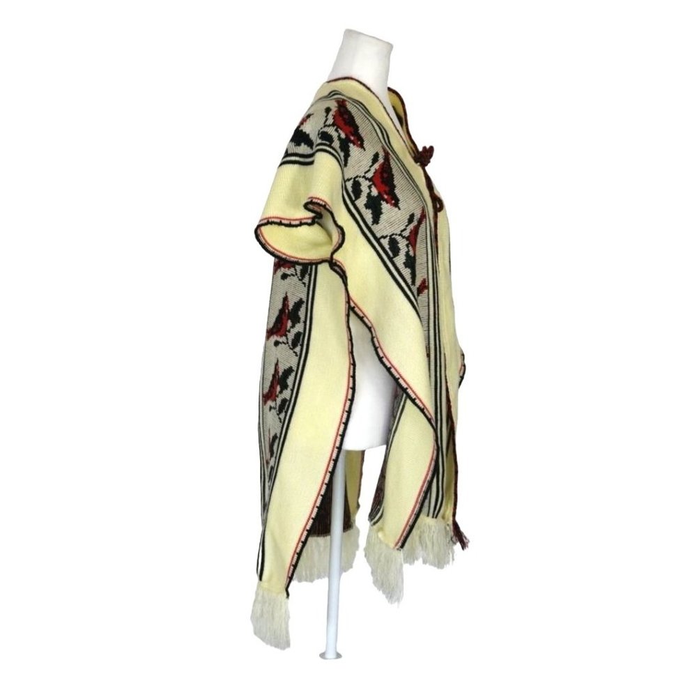 Vintage Poncho Serape Sleeveless Red Birds Ties at Collar Unisex One Size Fits M - Picture 4 of 9